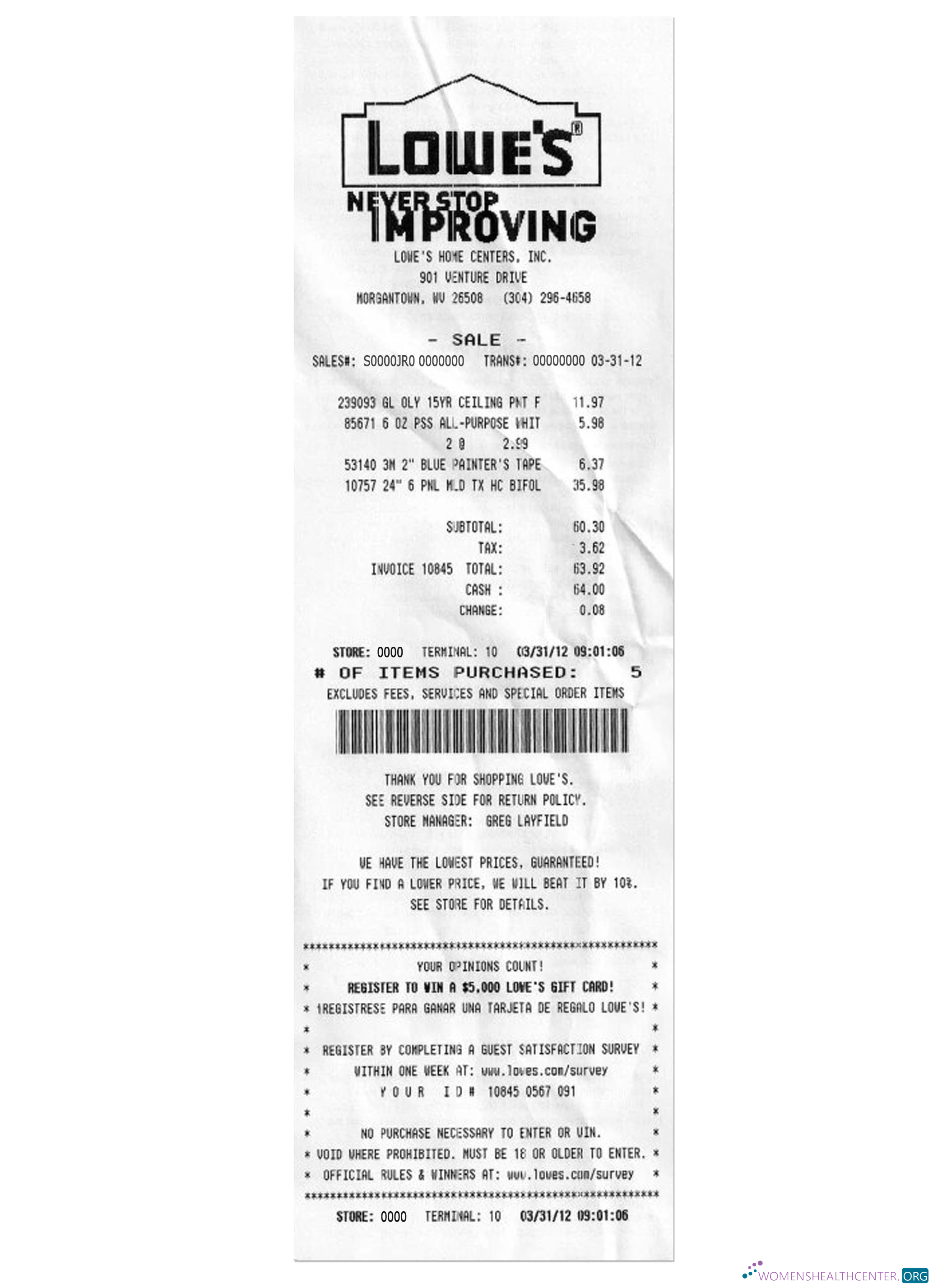 Download LOWES payment receipt Photoshop template